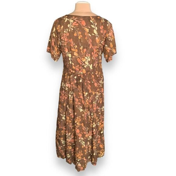 Vintage 90s Maxi Dress Brown Dark Floral Printed Hand Made Batik Button Front - Picture 5 of 10